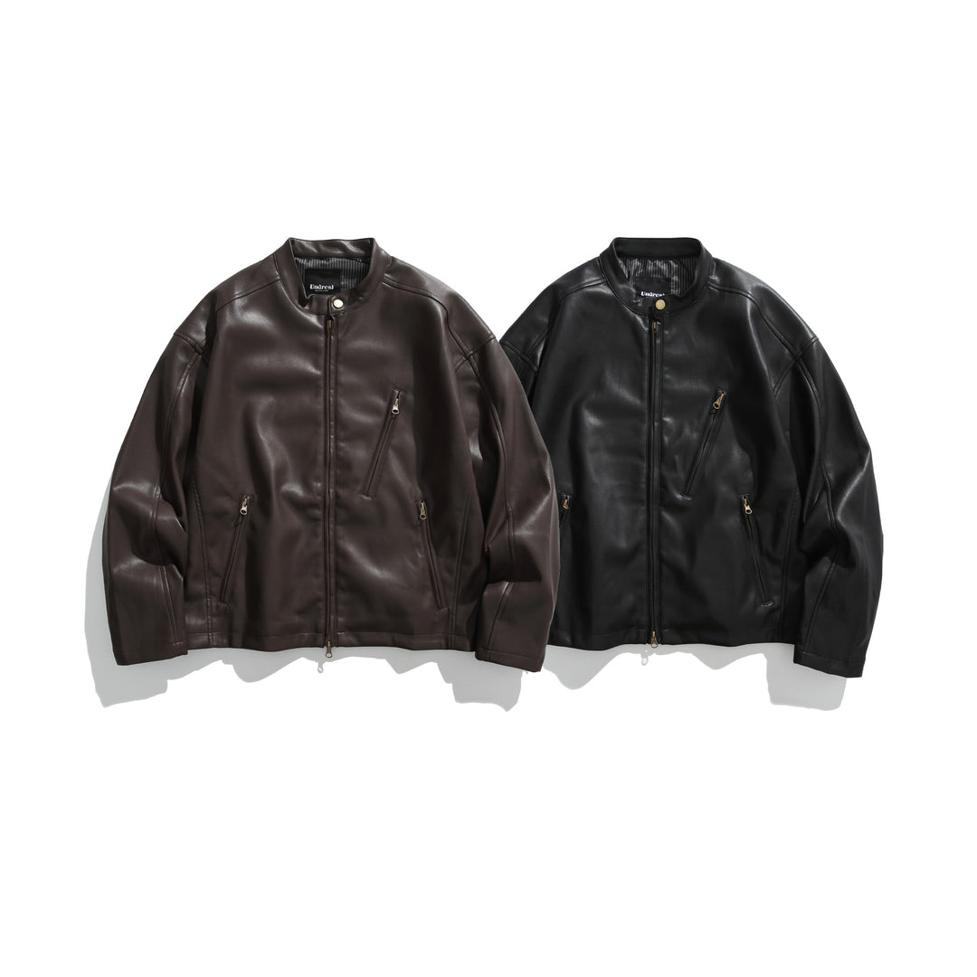 Herren Lederoptik-Bomberjacke mit Stehkragen, schrägen Reißverschlusstaschen und minimalistischer Nahtführung Nord Taschen