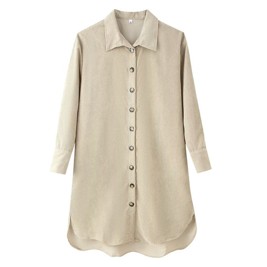 Damen Longshirt-Tunika aus feinem Rippjersey mit Hemdkragen und durchgehender Knopfleiste Nord Taschen