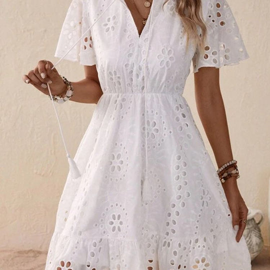 Damen Freizeitkleid mit Lochmuster und lockerer Passform