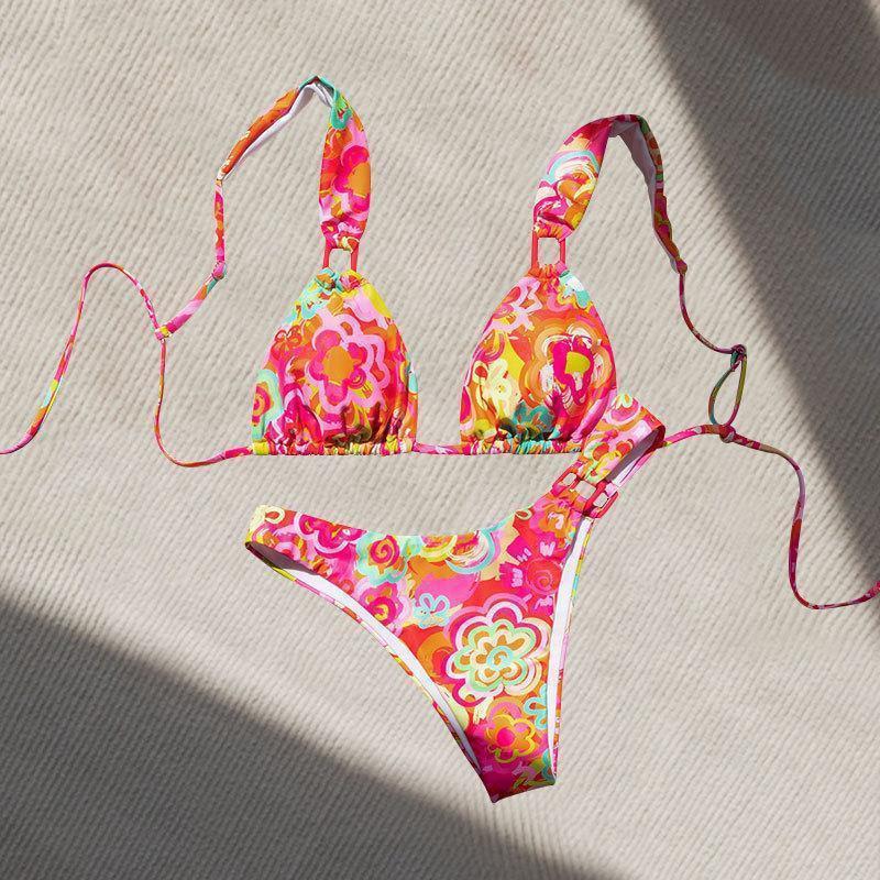 Damen Dreieck-Bikini mit verstellbaren Trägern und auffälligem Blumenmuster Nord Taschen