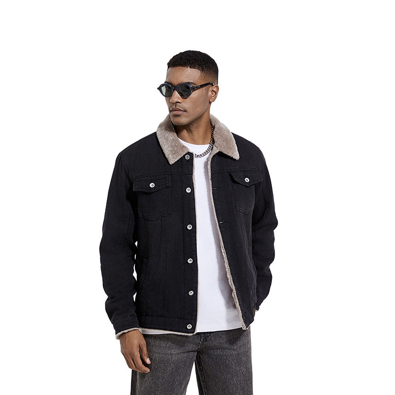 Herren Robuste Denim-Truckerjacke mit Sherpa-Futter und Teddykragen Nord Taschen