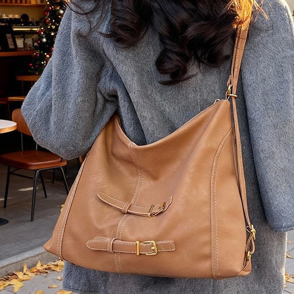 Damen Hobo-Tasche aus weichem Kunstleder mit elegantem Verschluss Nord Taschen