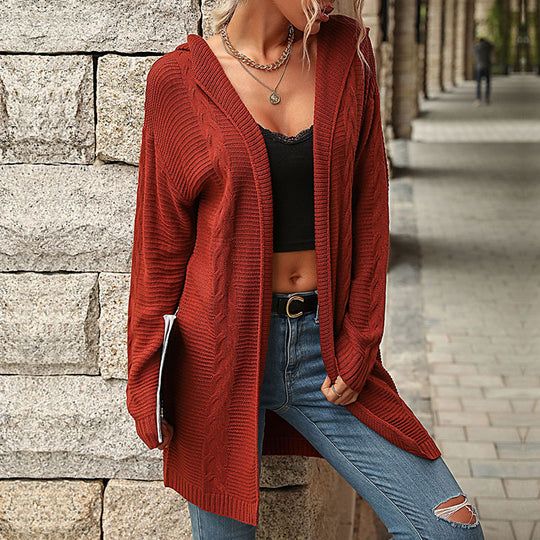 Damen Oversize-Strickcardigan mit Kapuze und Eingrifftaschen Nord Taschen