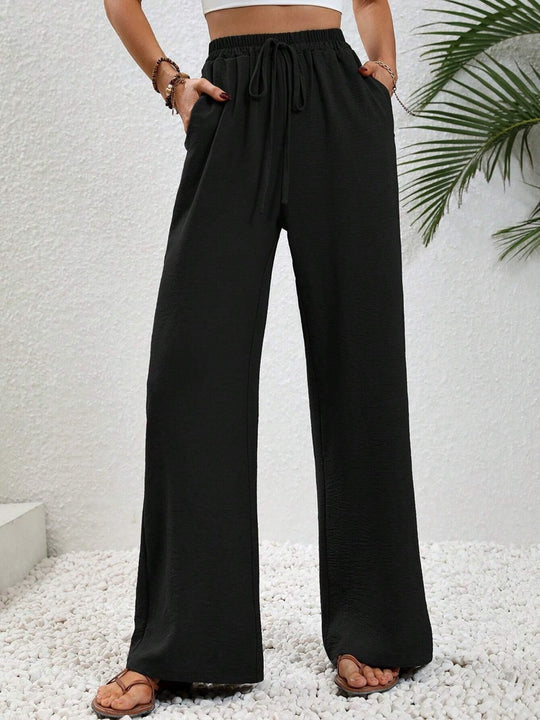 Damen Weite Palazzohose mit hohem Elastikbund, Kordelzug und Eingrifftaschen Nord Taschen