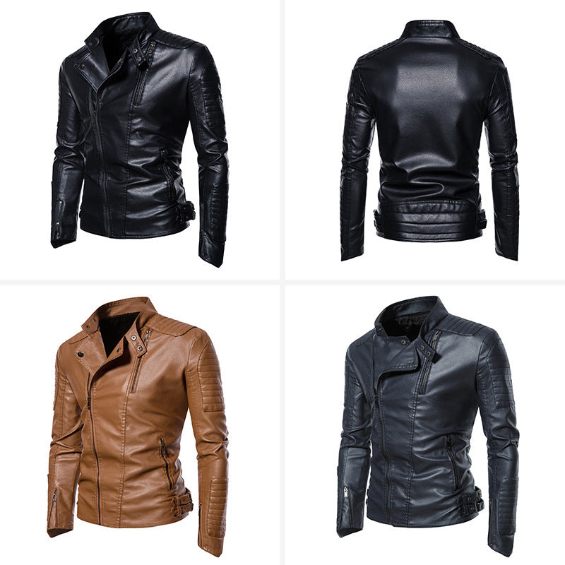 Herren Slim-Fit Bikerblouson aus Kunstleder mit gesteppter Schulter- und Ärmelpasse Nord Taschen