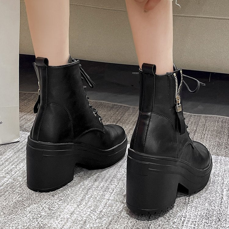 Damen Modische Plateau-Stiefel mit schnürbarer Konstruktion und robustem Profil Nord Taschen