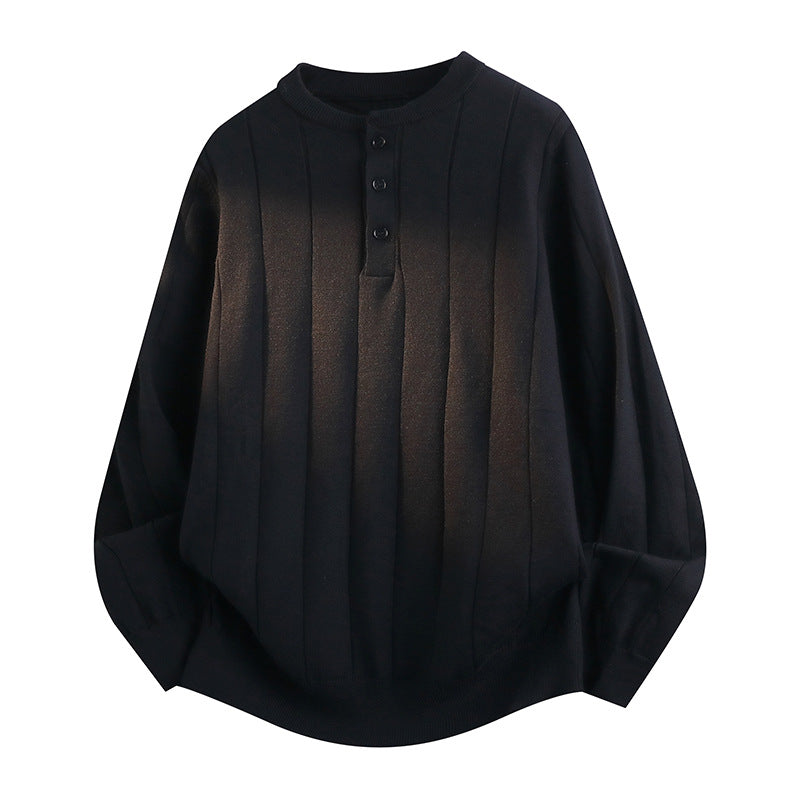 Unisex Oversized Strukturierter Henley-Strickpullover mit vertikaler Rippenstruktur und halber Knopfleiste Nord Taschen