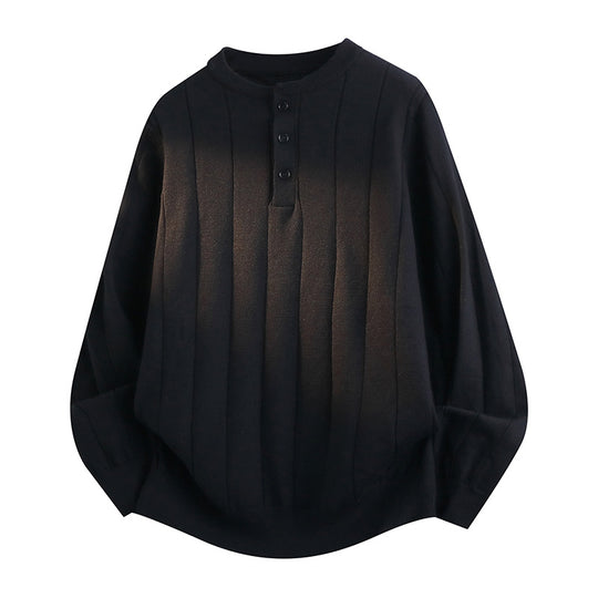 Unisex Oversized Strukturierter Henley-Strickpullover mit vertikaler Rippenstruktur und halber Knopfleiste Nord Taschen