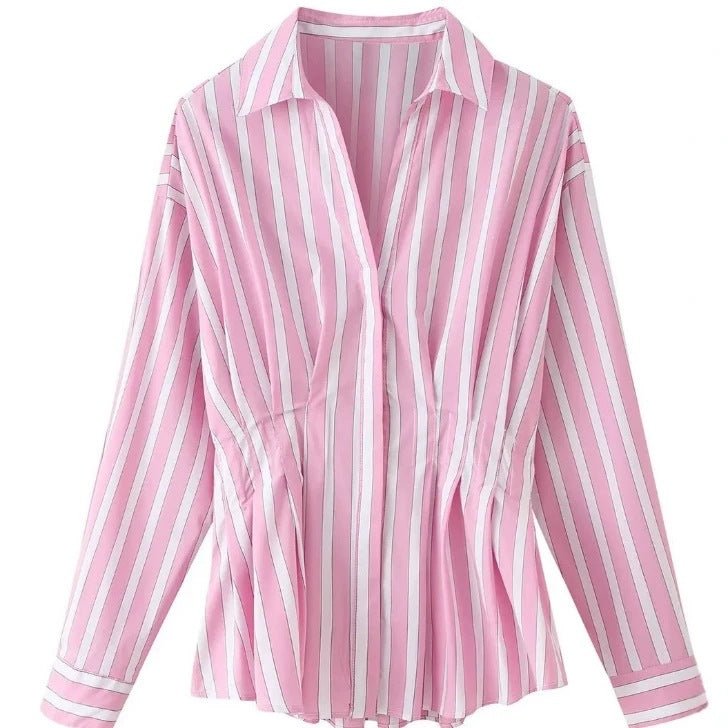 Damen taillierte Bluse mit Kellerfalten und Hemdkragen Nord Taschen