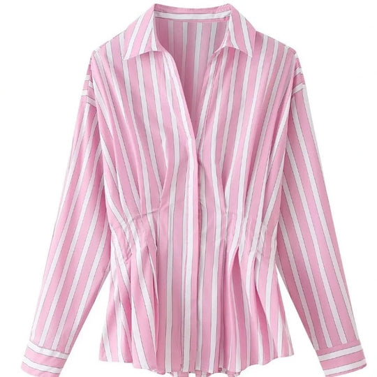 Damen taillierte Bluse mit Kellerfalten und Hemdkragen Nord Taschen