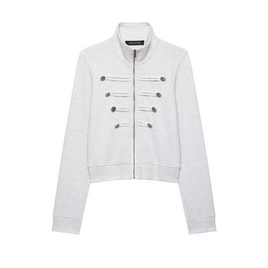 Damen Kurze Sweatjacke im Militärstil mit Stehkragen und dekorativer Knopfleiste Nord Taschen