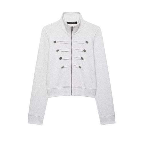 Damen Kurze Sweatjacke im Militärstil mit Stehkragen und dekorativer Knopfleiste Nord Taschen