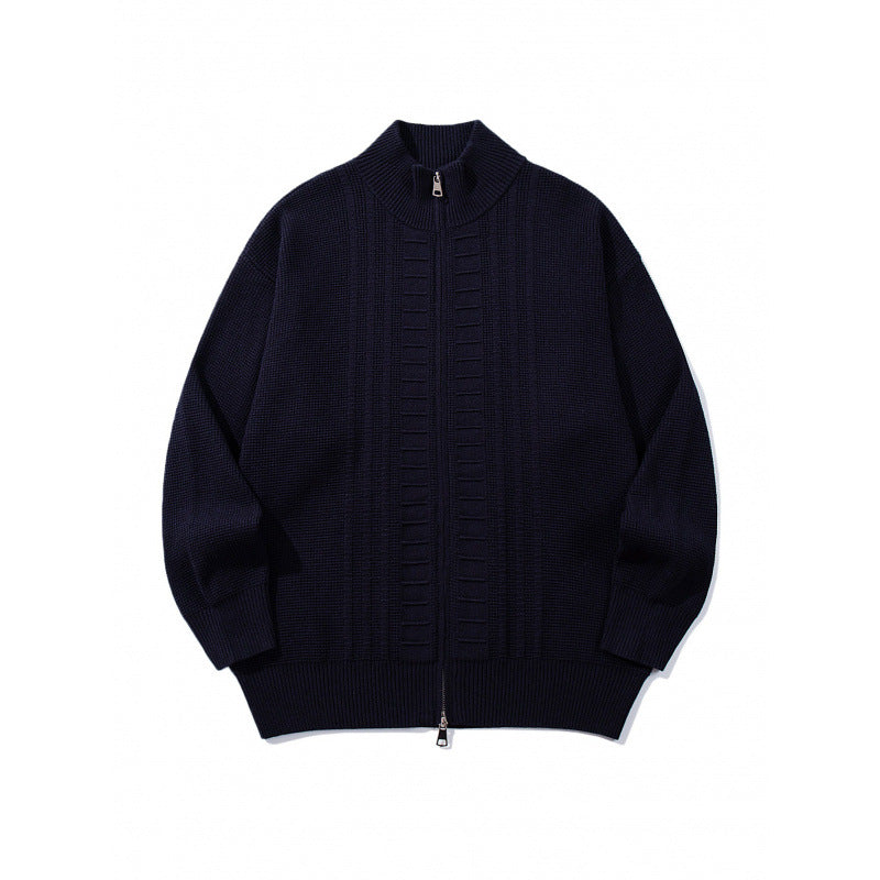 Herren Grobgestrickter Zip-Cardigan mit hohem Kragen und Doppelreißverschluss Nord Taschen