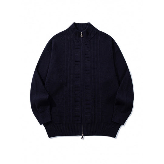 Herren Grobgestrickter Zip-Cardigan mit hohem Kragen und Doppelreißverschluss Nord Taschen
