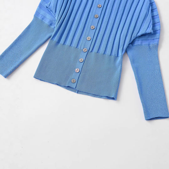 Damen Gerippte Strick-Cardigan mit Ballonärmeln und durchgehender Knopfleiste Nord Taschen