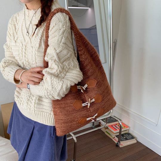 Damen trendige Hobo-Tasche aus handgearbeitetem Gewebe mit Lederakzenten Nord Taschen