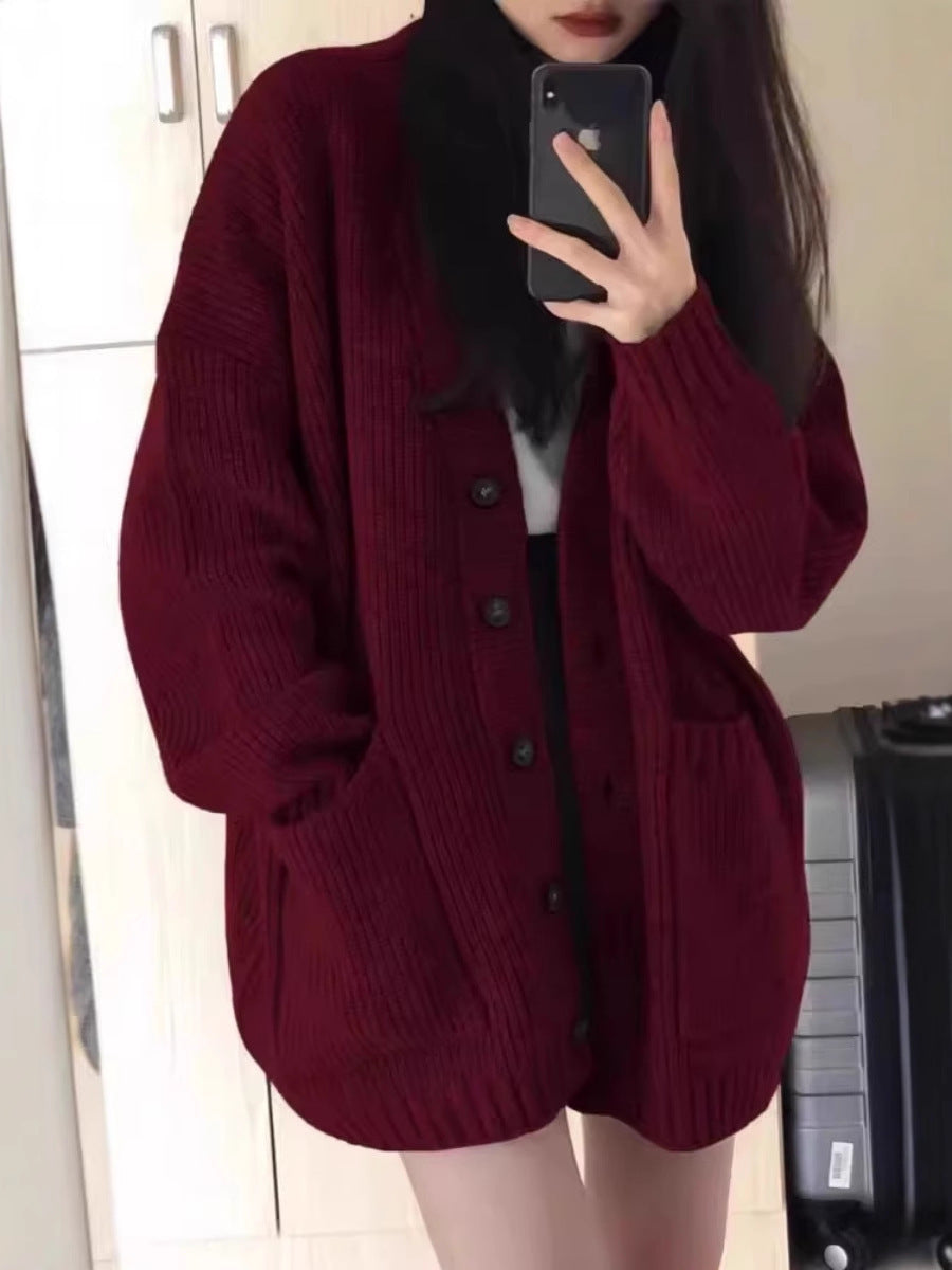 Damen Oversize Strickcardigan mit aufgesetzten Taschen und durchgehender Knopfleiste Nord Taschen