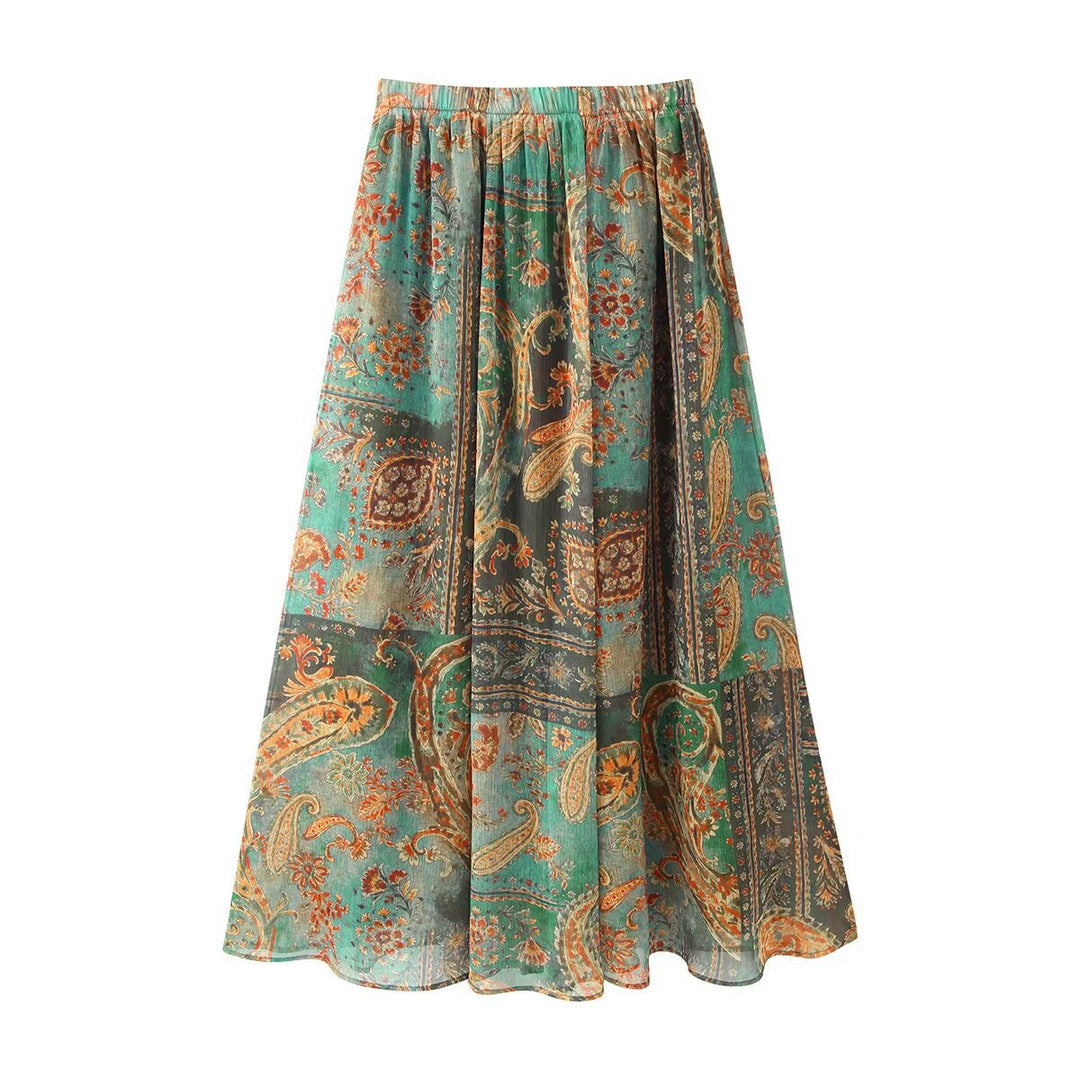 Damen Fließender Maxi‑Rock mit Paisley‑Print und elastischem Bund Nord Taschen
