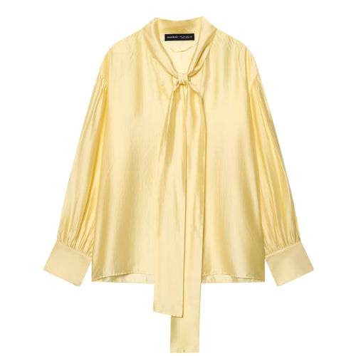 Damen Seidige Bluse mit Bindeschal und Ballonärmeln Nord Taschen