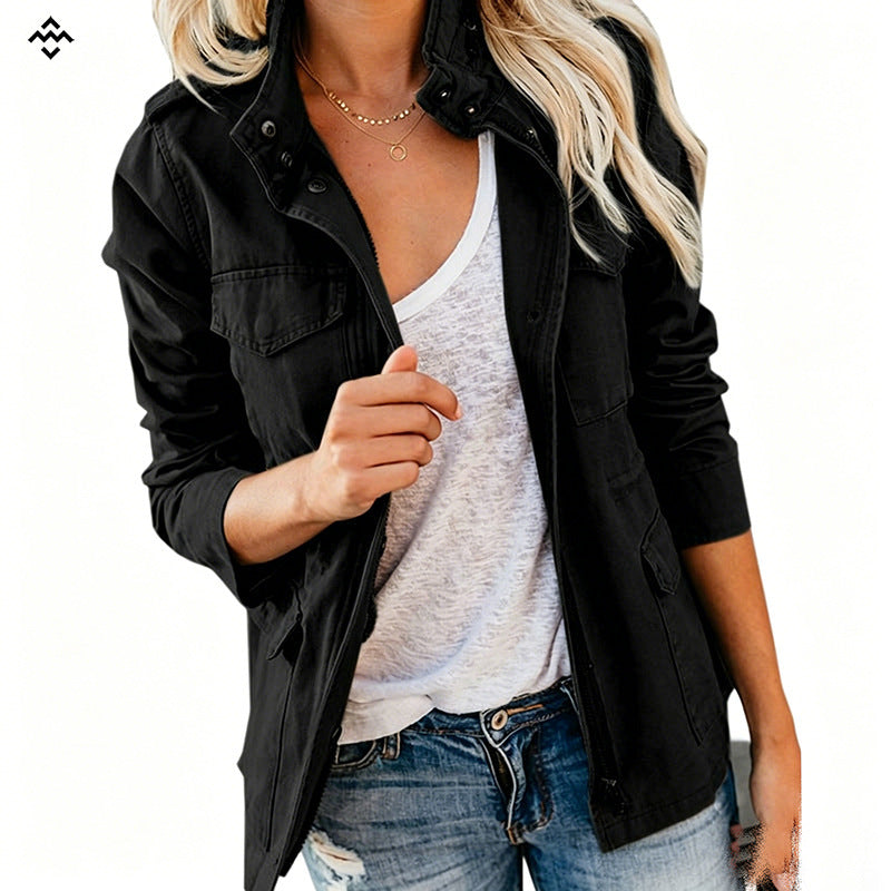 Damen leichte Feldjacke im Utility-Stil mit Stehkragen und Mehrfachtaschen Nord Taschen
