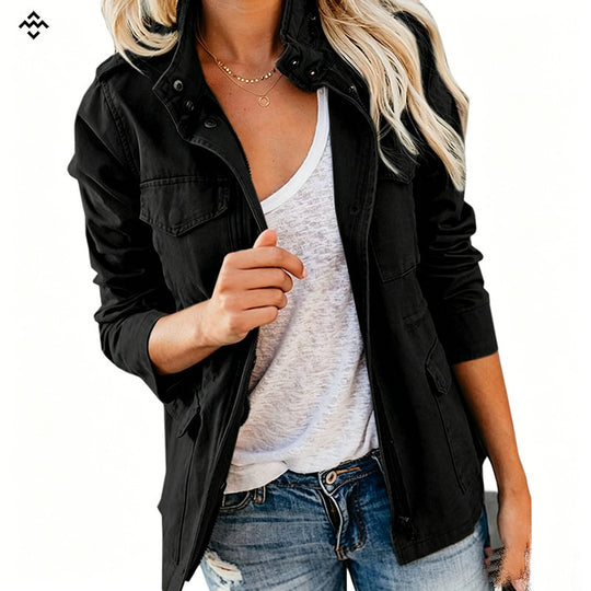 Damen leichte Feldjacke im Utility-Stil mit Stehkragen und Mehrfachtaschen Nord Taschen