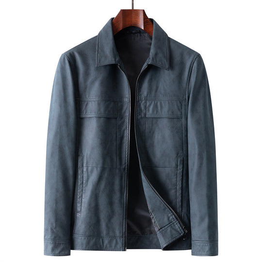 Herren Elegante Veloursleder-Übergangsjacke mit Reißverschluss und Hemdkragen Nord Taschen