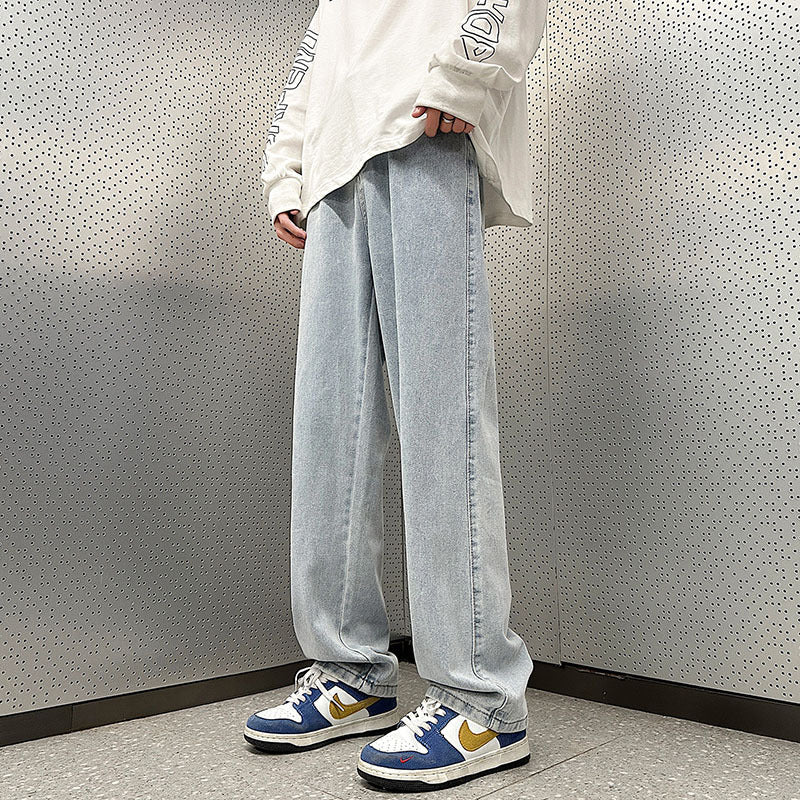 Herren Weite Vintage-Denim-Hose im Baggy‑Straßenstyle mit vorderer Bügelfalte Nord Taschen