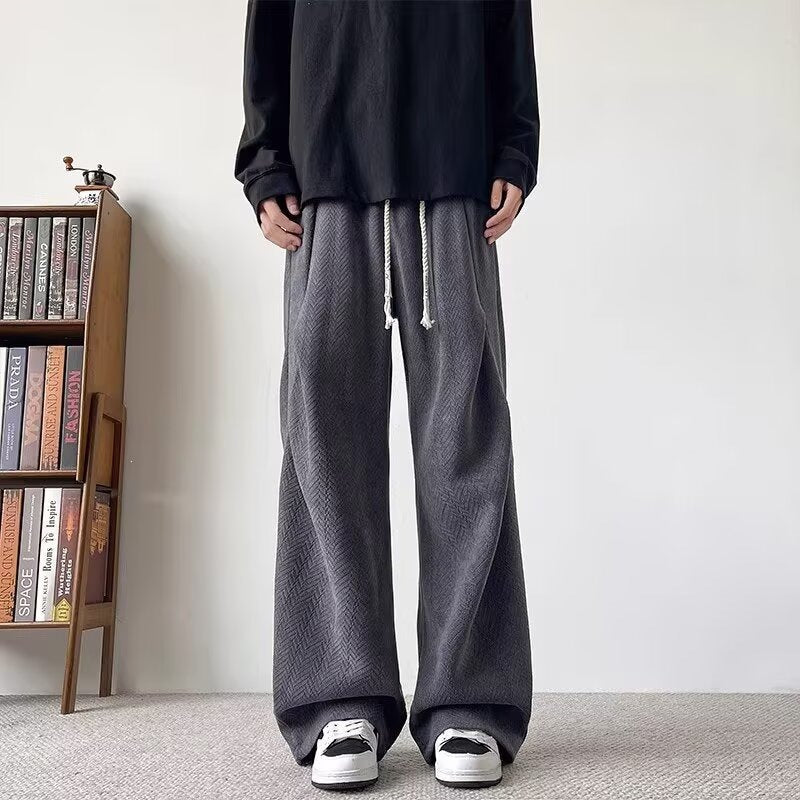 Herren Weite Lounge‑Hose mit Kordelzug und Fischgrät‑Struktur Nord Taschen