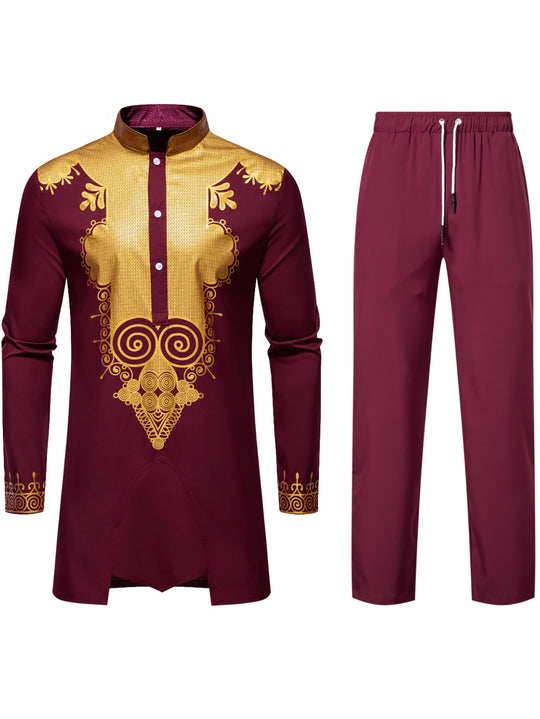 Herren Traditionelles Tunika-Set mit Mandarinkragen und goldverzierten Ornamenten Nord Taschen