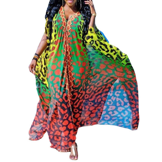 Damen Leichte offene Strandrobe mit farbenfrohem Tierdruck und elegantem Schnitt