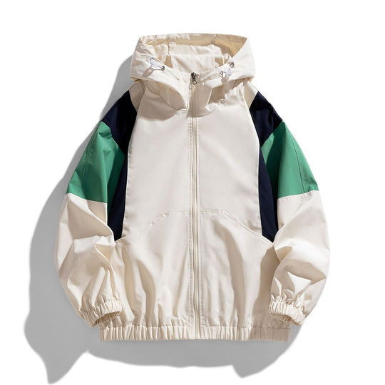 Herren Colorblock Windbreaker Kapuzenjacke mit Reißverschluss und elastischem Saum Nord Taschen
