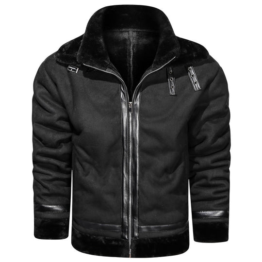 Herren Fliegerjacke mit Lammfellfutter und Kunstlederapplikationen Nord Taschen