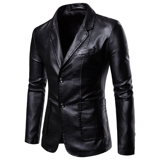 Herren Elegantes Slim-Fit Kunstleder-Sakko mit Reverskragen, Zwei-Knopf-Leiste & Pattentaschen Nord Taschen