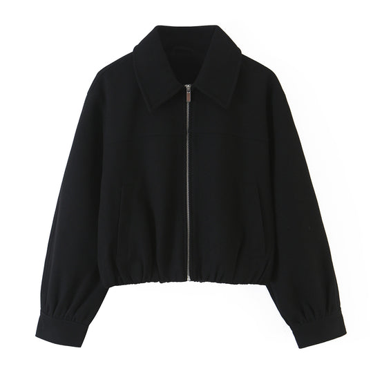 Damen Kurzjacke aus Wollmischung mit Reißverschluss und Ballonärmeln Nord Taschen