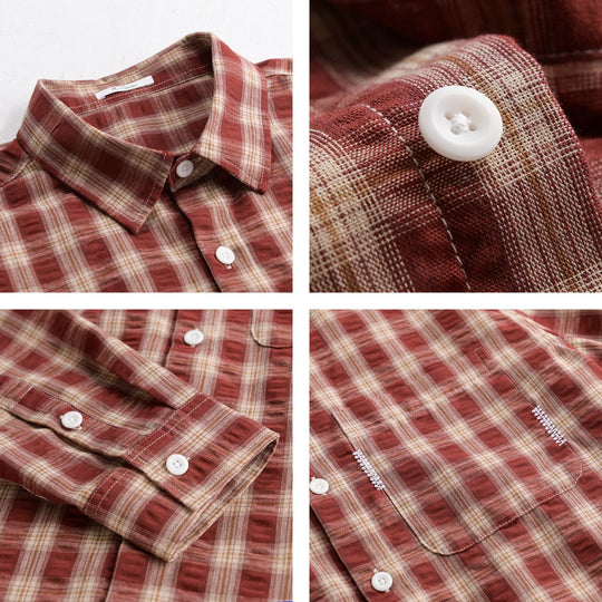 Herren Leichtes kariertes Baumwoll-Overshirt mit Soft-Crinkle‑Struktur, Brusttasche und Relaxed‑Fit Nord Taschen