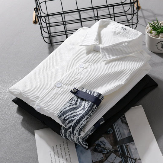 Herren Leichtes Langarm-Hemd im Layering-Look mit fein strukturierter Webung und gemusterter Brusttasche Nord Taschen
