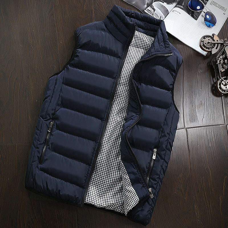 Herren Ärmellose Leichte Steppweste mit Thermofütterung, Stehkragen und kariertem Innenfutter Nord Taschen