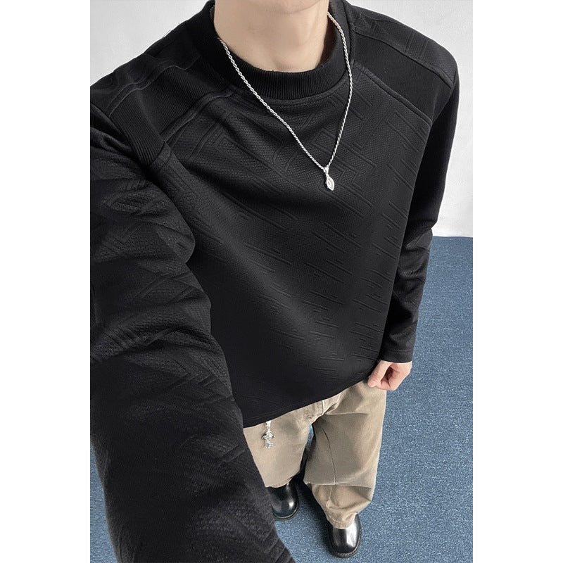 Herren Strukturiertes Langarmshirt mit Stehkragen und geometrischem Reliefmuster Nord Taschen