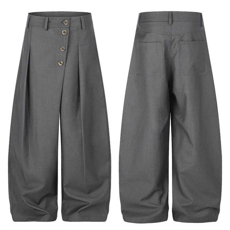 Damen Weite Palazzo-Hose mit hoher Taille, Bundfalten und asymmetrischer Knopfleiste Nord Taschen