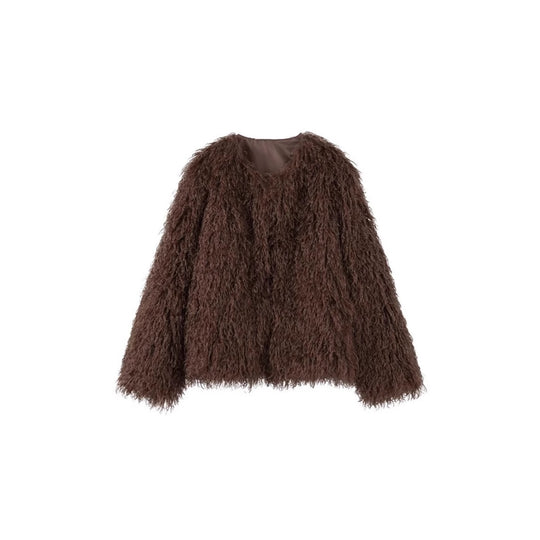 Damen kurze Kunstpelzjacke im Tibetan-Look mit extralangem Flor und Boxy-Schnitt Nord Taschen