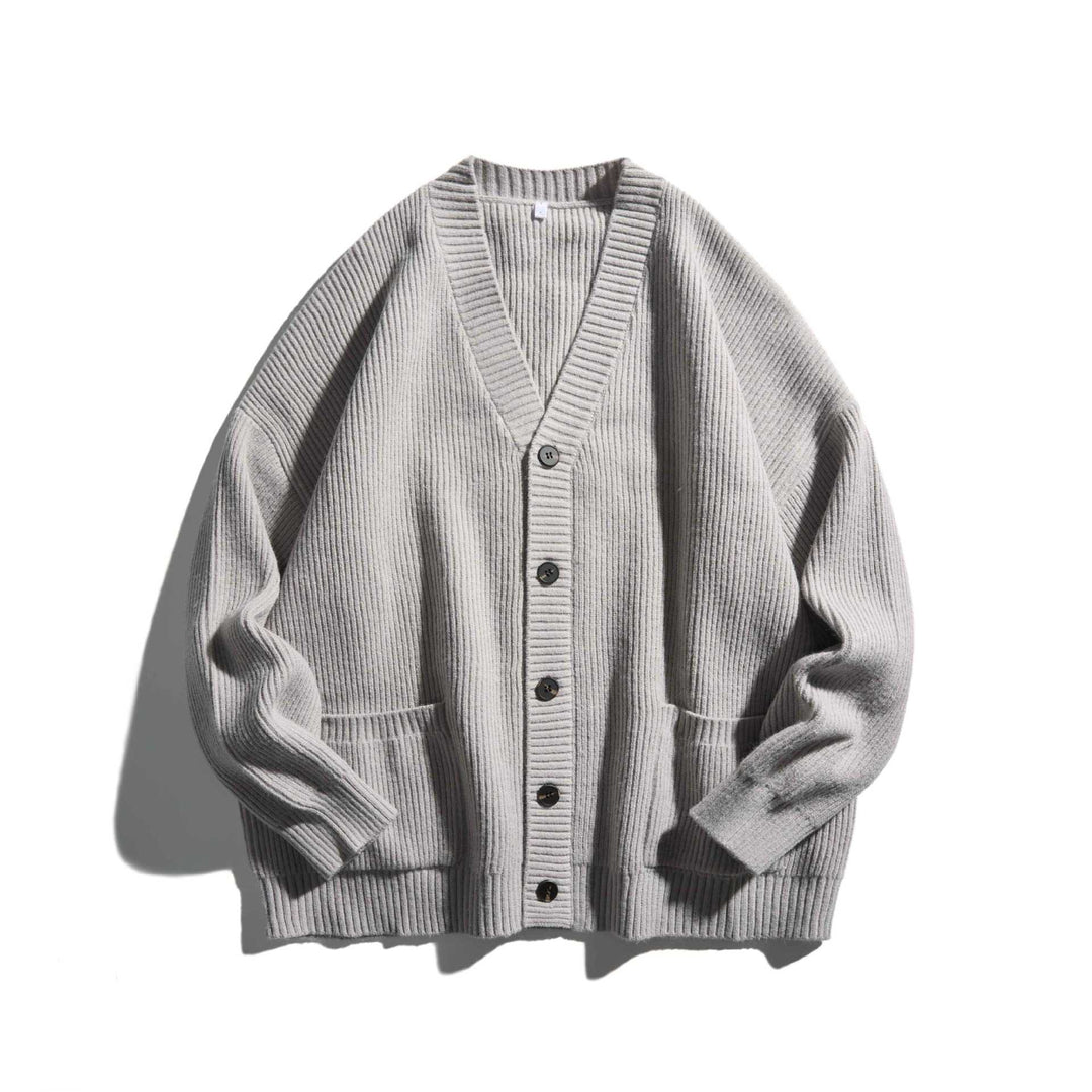 Damen Oversize Rippenstrick-Cardigan mit V‑Ausschnitt und aufgesetzten Taschen Nord Taschen