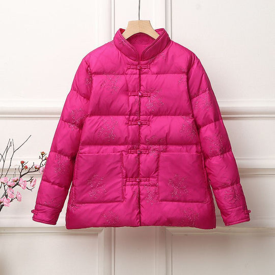 Damen wattierte Steppjacke mit Stehkragen und traditioneller Knopfleiste Nord Taschen