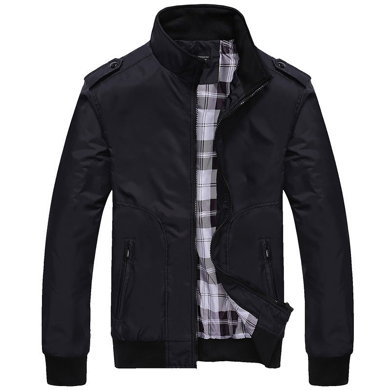 Herren Übergangs-Bomberjacke mit kariertem Innenfutter, Schulterepauletten und geripptem Saum Nord Taschen