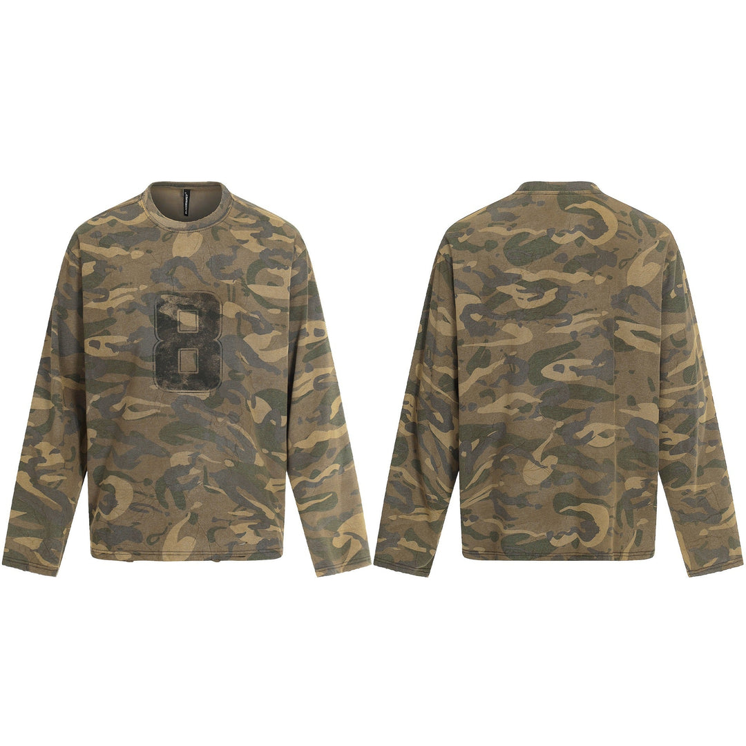 Herren Camouflage-Langarmshirt im Used-Look mit Rundhalsausschnitt und Vintage-Print Nord Taschen