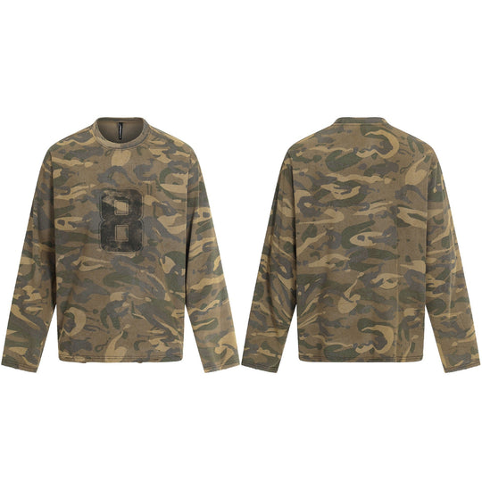 Herren Camouflage-Langarmshirt im Used-Look mit Rundhalsausschnitt und Vintage-Print Nord Taschen