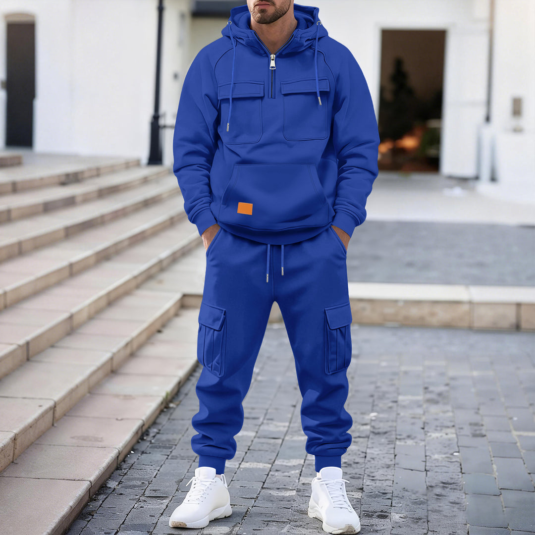 Herren technischer Oversize-Hoodie mit Halbzip, Kapuze, Kängurutasche und aufgesetzten Utility-Taschen Nord Taschen