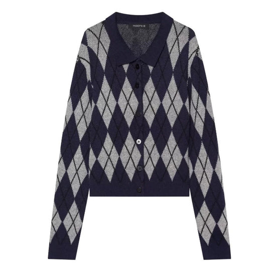 Damen Kurzarm Polo-Strickpullover mit V‑Ausschnitt, Strukturmuster und Streifendetail Nord Taschen