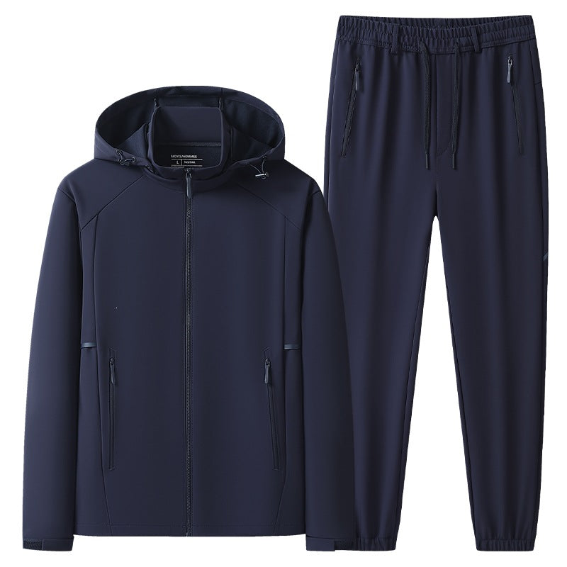 Herren Wetterfester Softshell-Trainingsanzug mit Kapuzen‑Zipjacke, Reißverschluss‑Taschen & konischer Jogginghose Nord Taschen