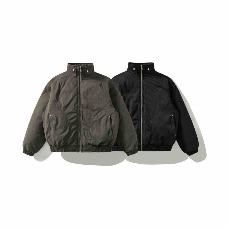 [Unisex Kurz geschnittene wattierte Bomberjacke mit Stehkragen, Reißverschluss und elastischem Saum] Nord Taschen
