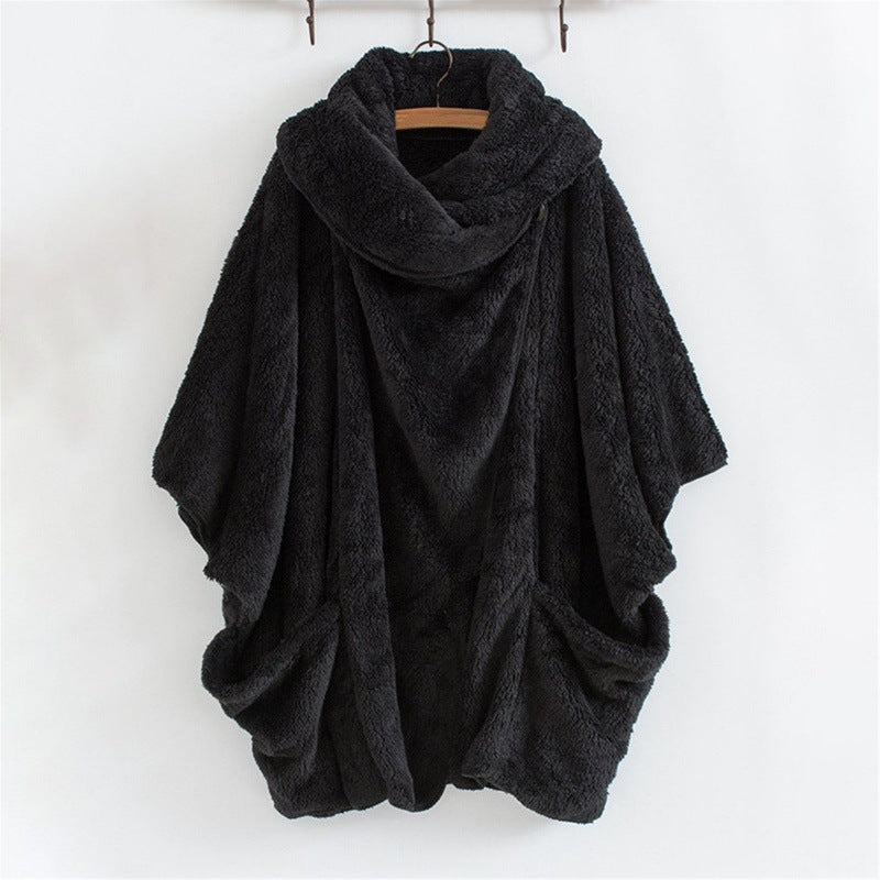Damen Oversize Kuschel-Poncho mit großem Schlauchkragen und Kängurutaschen Nord Taschen